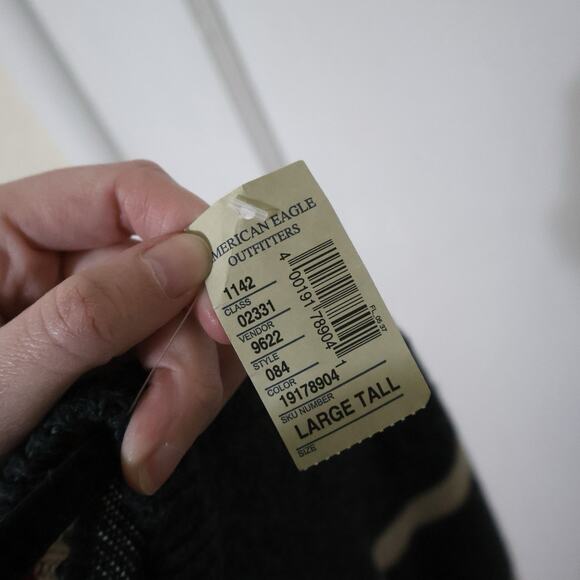 NWT American Eagle Striped Dark Gray Wool Sweater L Tall Skater Punk Grunge 90s - Picture 4 of 6